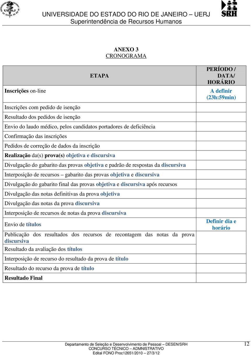 recursos gabarito das provas objetiva e discursiva Divulgação do gabarito final das provas objetiva e discursiva após recursos Divulgação das notas definitivas da prova objetiva Divulgação das notas