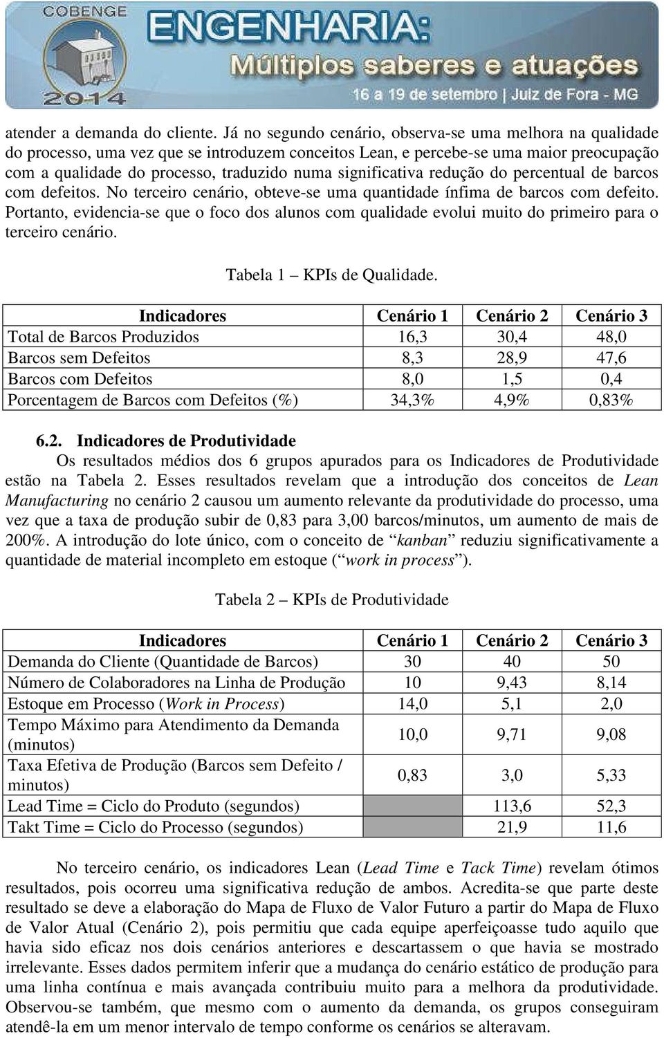 significativa redução do percentual de barcos com defeitos. No terceiro cenário, obteve-se uma quantidade ínfima de barcos com defeito.