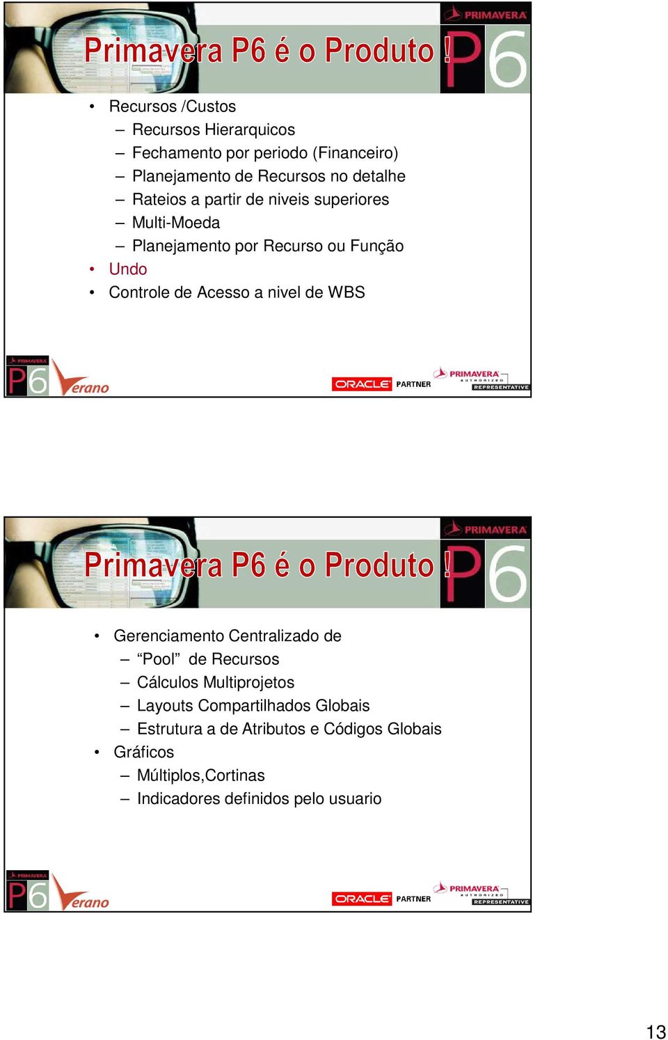 nivel de WBS Gerenciamento Centralizado de Pool de Recursos Cálculos Multiprojetos Layouts Compartilhados