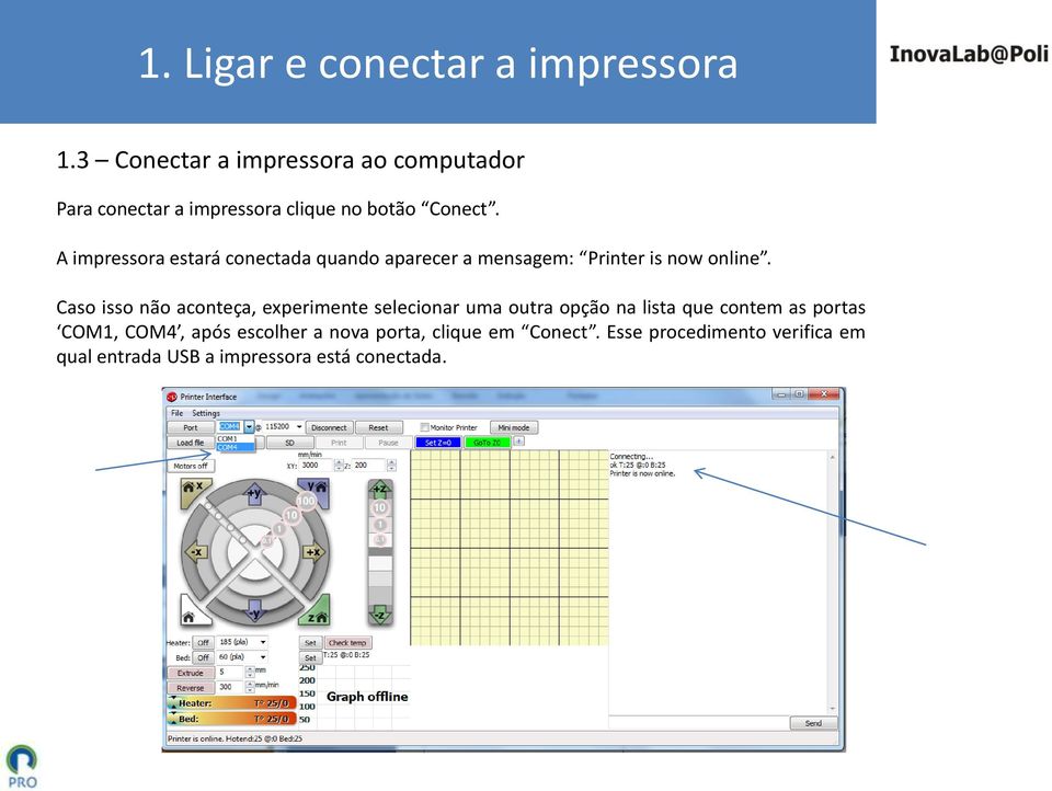 A impressora estará conectada quando aparecer a mensagem: Printer is now online.