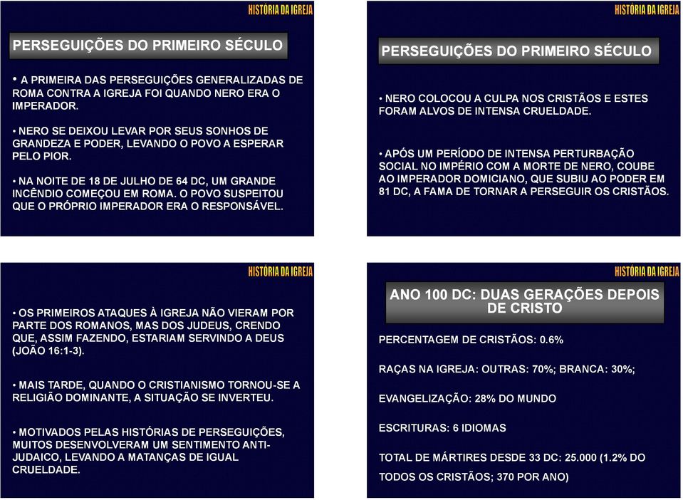 O POVO SUSPEITOU QUE O PRÓPRIO IMPERADOR ERA O RESPONSÁVEL. PERSEGUIÇÕES DO PRIMEIRO SÉCULO NERO COLOCOU A CULPA NOS CRISTÃOS E ESTES FORAM ALVOS DE INTENSA CRUELDADE.