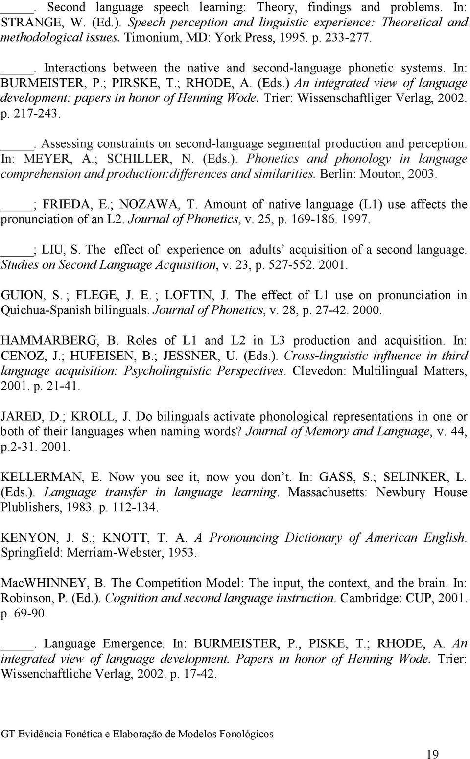 ) An integrated view of language development: papers in honor of Henning Wode. Trier: Wissenschaftliger Verlag, 2002. p. 217-243.