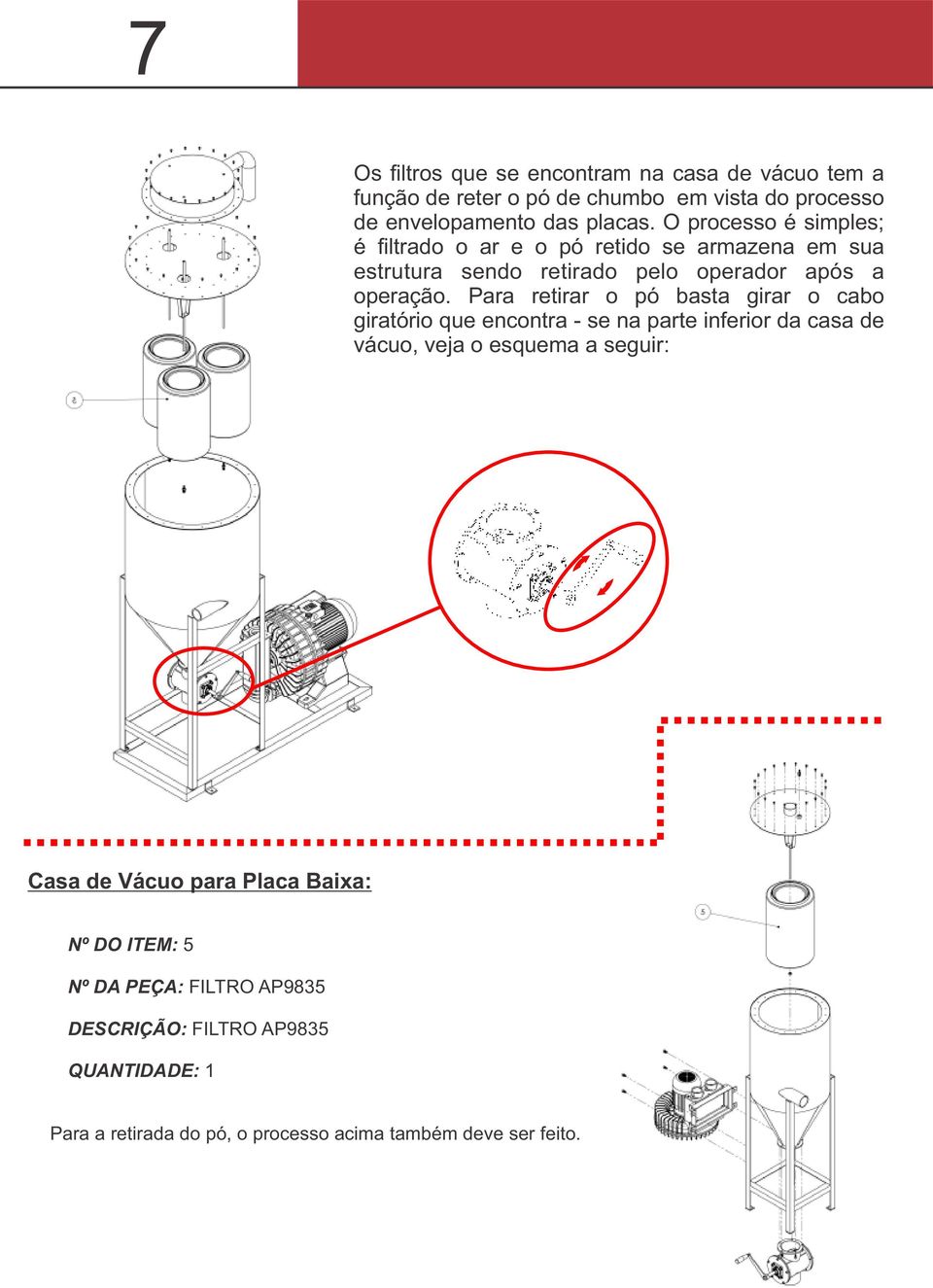 Para retirar o pó basta girar o cabo giratório que encontra - se na parte inferior da casa de vácuo, veja o esquema a seguir: Casa de Vácuo