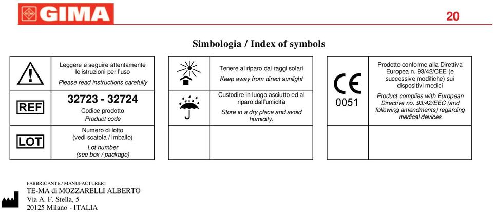 umidità Store in a dry place and avoid humidity. Prodotto conforme alla Direttiva Europea n.