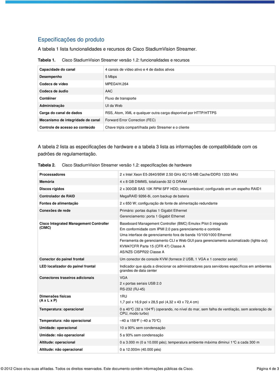 conteúdo 4 canais de vídeo ativo e 4 de dados ativos 5 Mbps MPEG4/H.