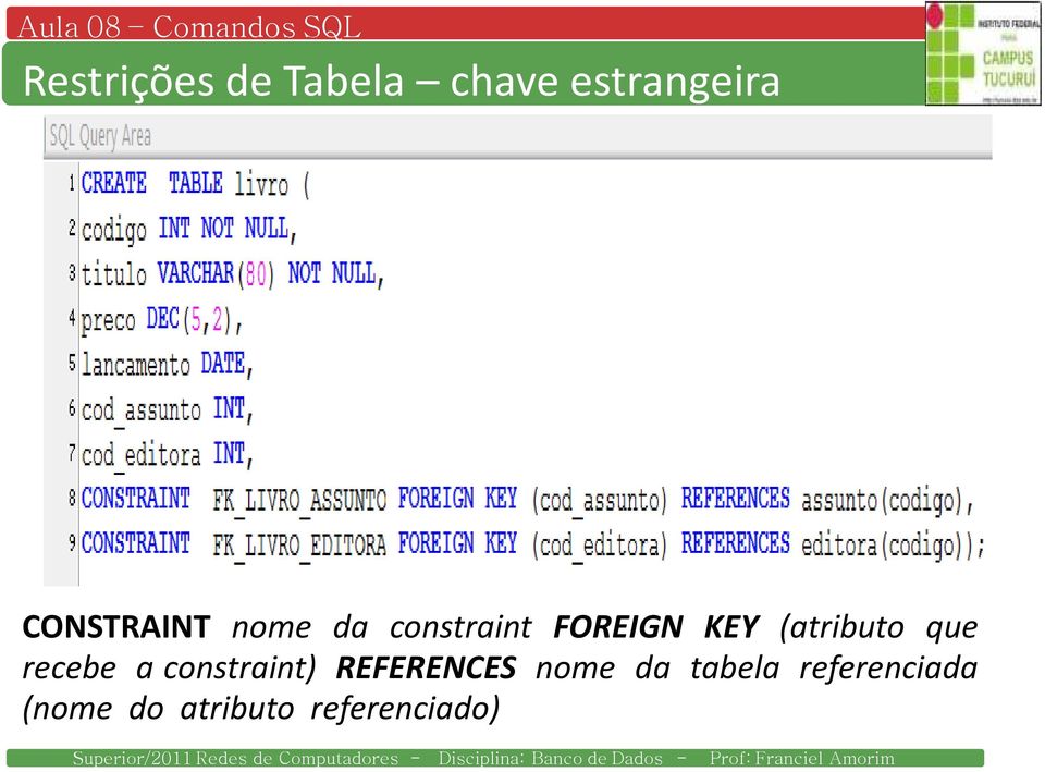 (atributo que recebe a constraint) REFERENCES