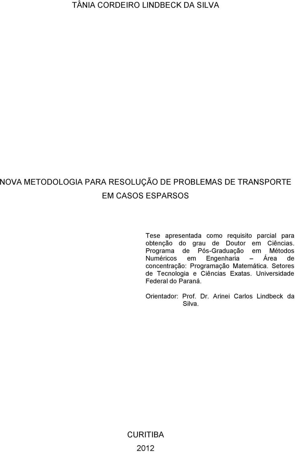 Programa de Pós-Graduação em Métodos Numéricos em Engenharia Área de concentração: Programação Matemática.