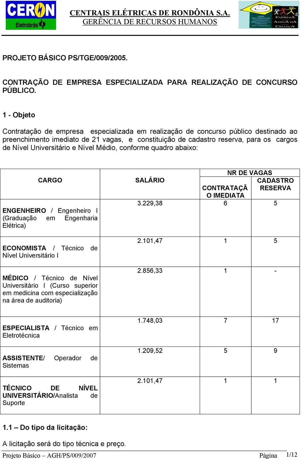 Universitário e Nível Médio, conforme quadro abaixo: CARGO ENGENHEIRO / Engenheiro I (Graduação em Engenharia Elétrica) ECONOMISTA / Técnico de Nível Universitário I MÉDICO / Técnico de Nível