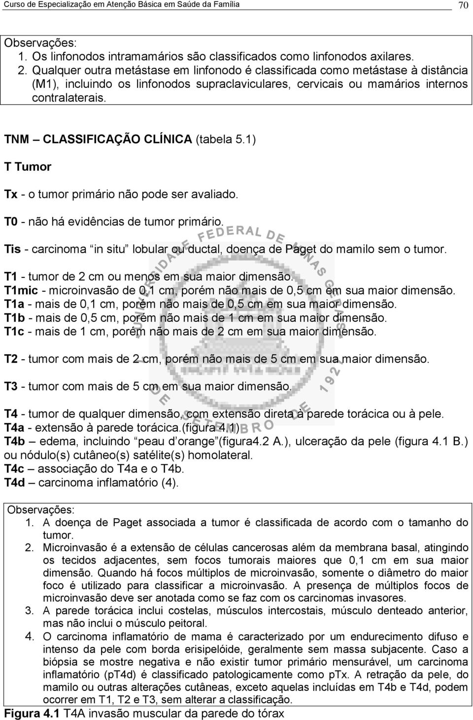 TNM CLASSIFICAÇÃO CLÍNICA (tabela 5.1) T Tumor Tx - o tumor primário não pode ser avaliado. T0 - não há evidências de tumor primário.