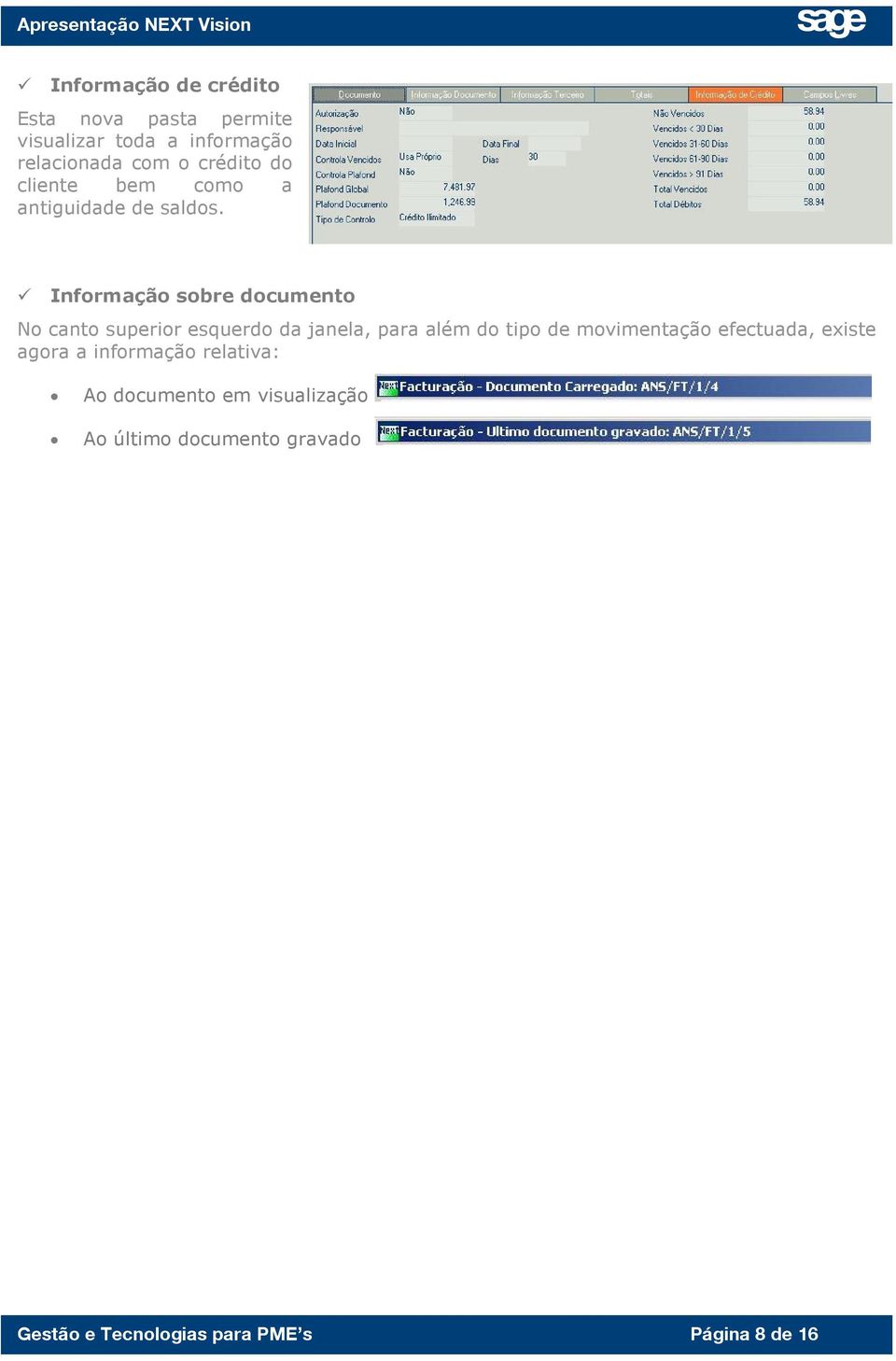 Informação sobre documento No canto superior esquerdo da janela, para além do tipo de movimentação