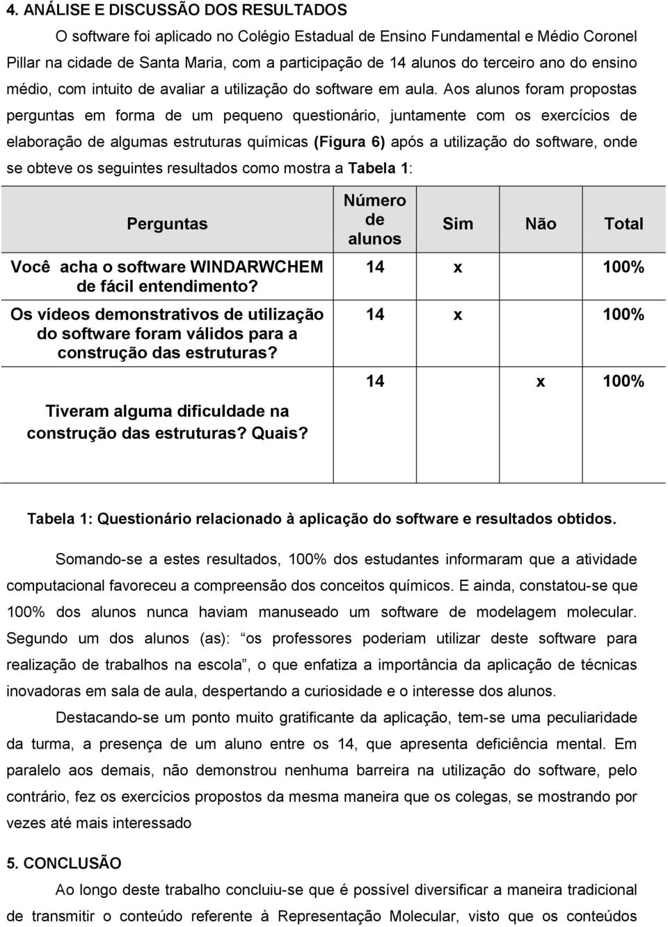 Aos alunos foram propostas perguntas em forma de um pequeno questionário, juntamente com os exercícios de elaboração de algumas estruturas químicas (Figura 6) após a utilização do software, onde se