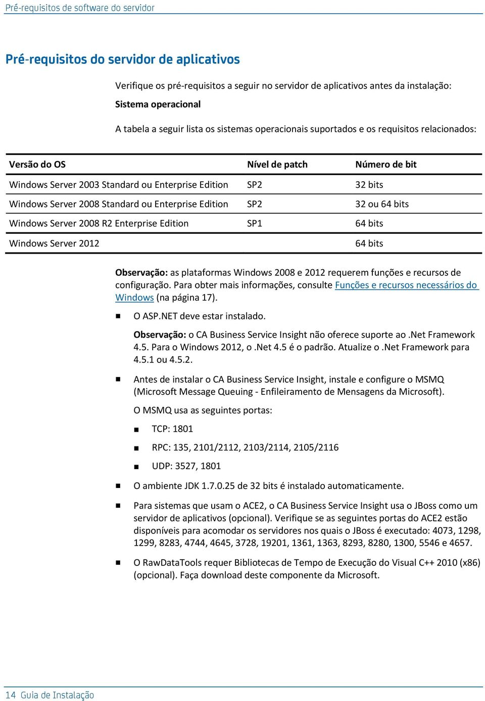 2008 Standard ou Enterprise Edition SP2 32 ou 64 bits Windows Server 2008 R2 Enterprise Edition SP1 64 bits Windows Server 2012 64 bits Observação: as plataformas Windows 2008 e 2012 requerem funções