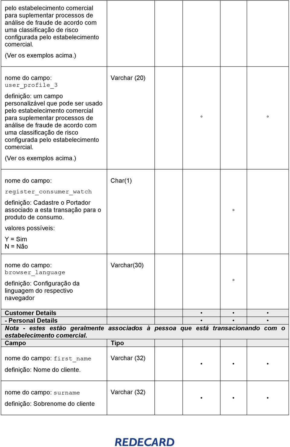 valores possíveis: Y = Sim N = Não Char(1) browser_language definição: Configuração da linguagem do respectivo navegador Varchar(30) Customer Details - Personal Details Nota - estes estão geralmente