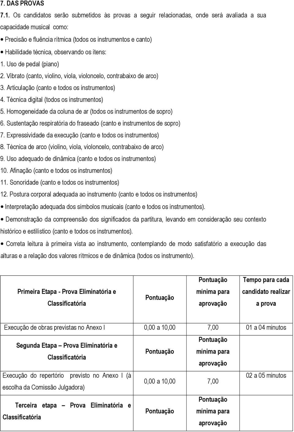 observando os itens: 1. Uso de pedal (piano) 2. Vibrato (canto, violino, viola, violoncelo, contrabaixo de arco) 3. Articulação (canto e todos os instrumentos) 4.