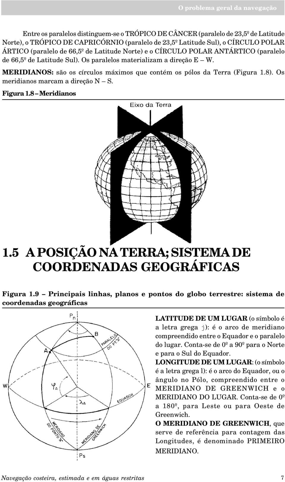 Os meridianos marcam a direção N S. Figura 1.8 Meridianos 1.5 A POSIÇÃO NA TERRA; SISTEMA DE COORDENADAS GEOGRÁFICAS Figura 1.