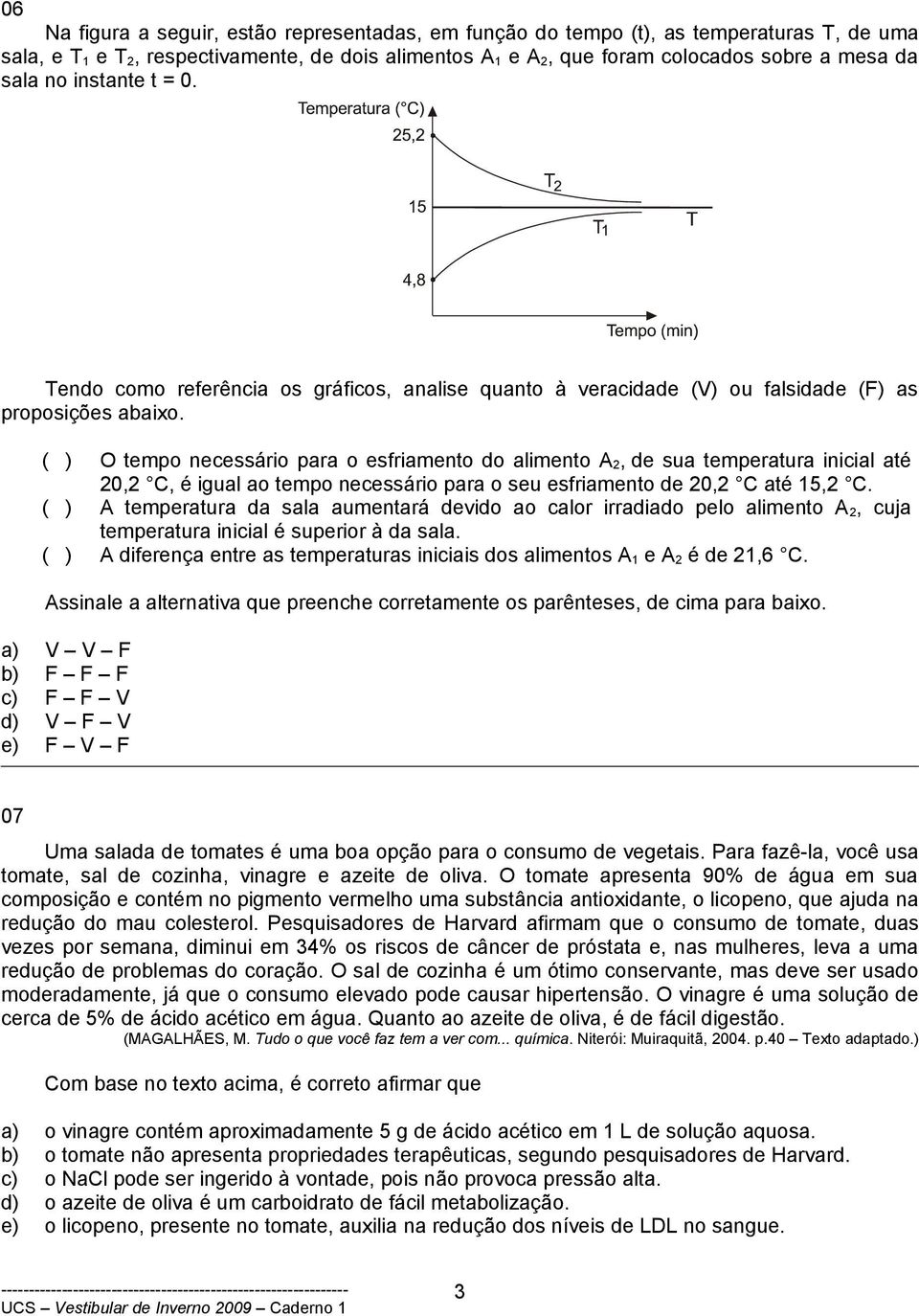 ( ) O tempo necessário para o esfriamento do alimento A 2, de sua temperatura inicial até 20,2 C, é igual ao tempo necessário para o seu esfriamento de 20,2 C até 15,2 C.