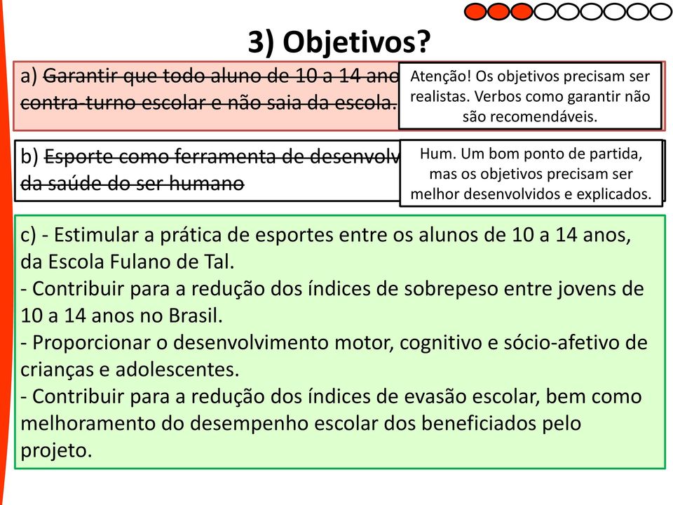 Um educacional, bom ponto de partida, social e da saúde do ser humano mas os objetivos precisam ser melhor desenvolvidos e explicados.