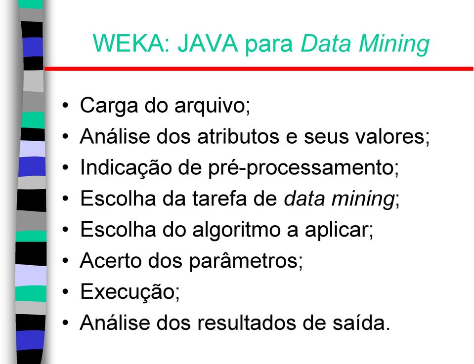 Escolha da tarefa de data mining; Escolha do algoritmo a