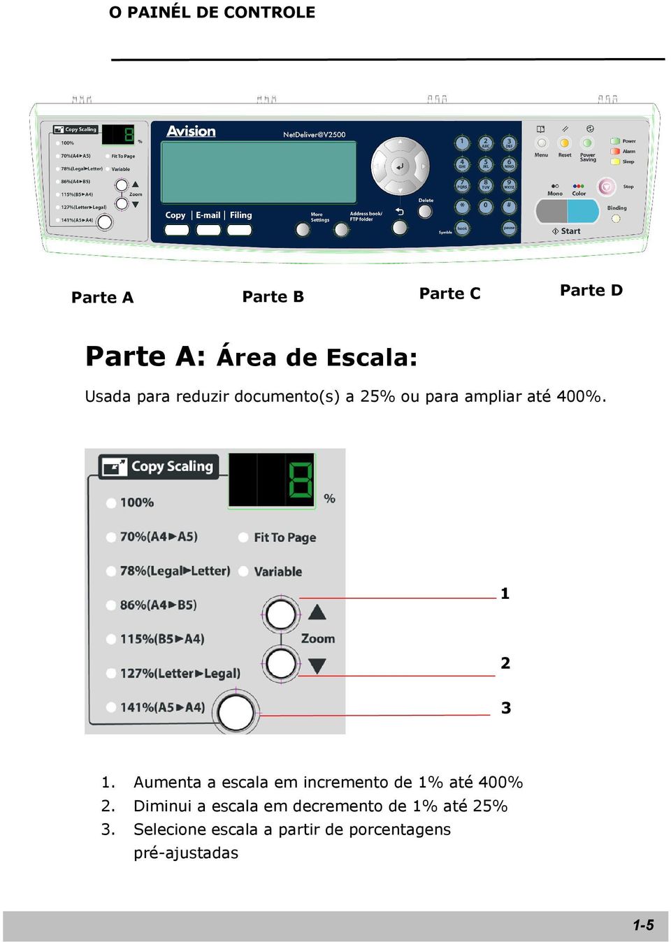 1 2 3 1. Aumenta a escala em incremento de 1% até 400% 2.