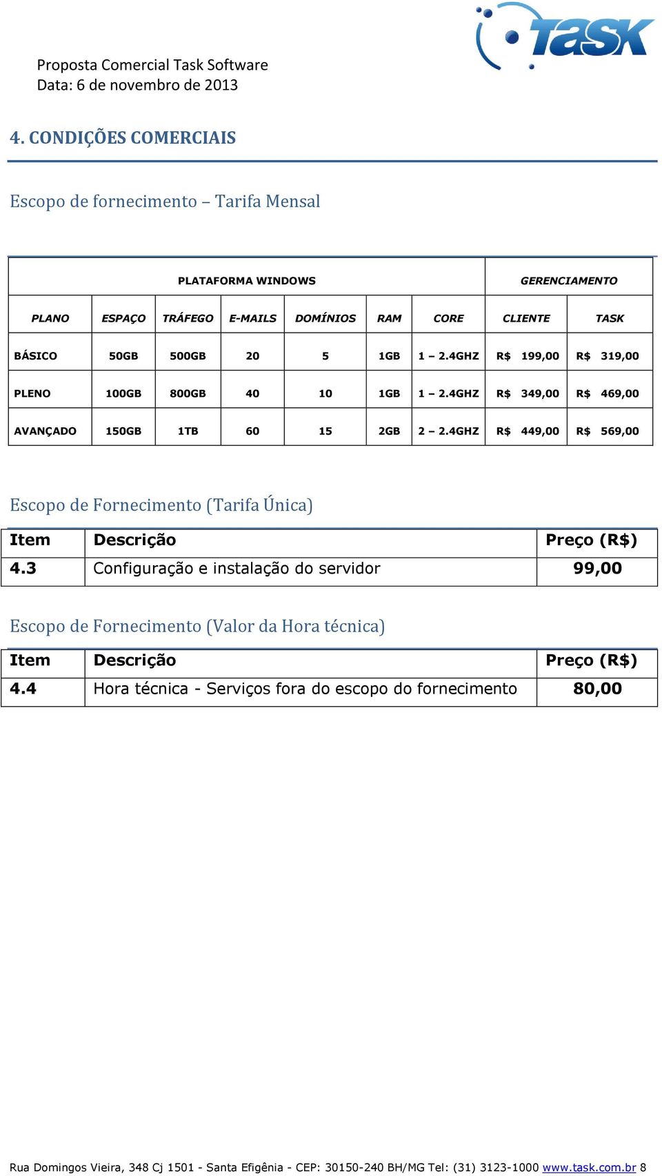 4GHZ R$ 449,00 R$ 569,00 Escopo de Fornecimento (Tarifa Única) Item Descrição Preço (R$) 4.