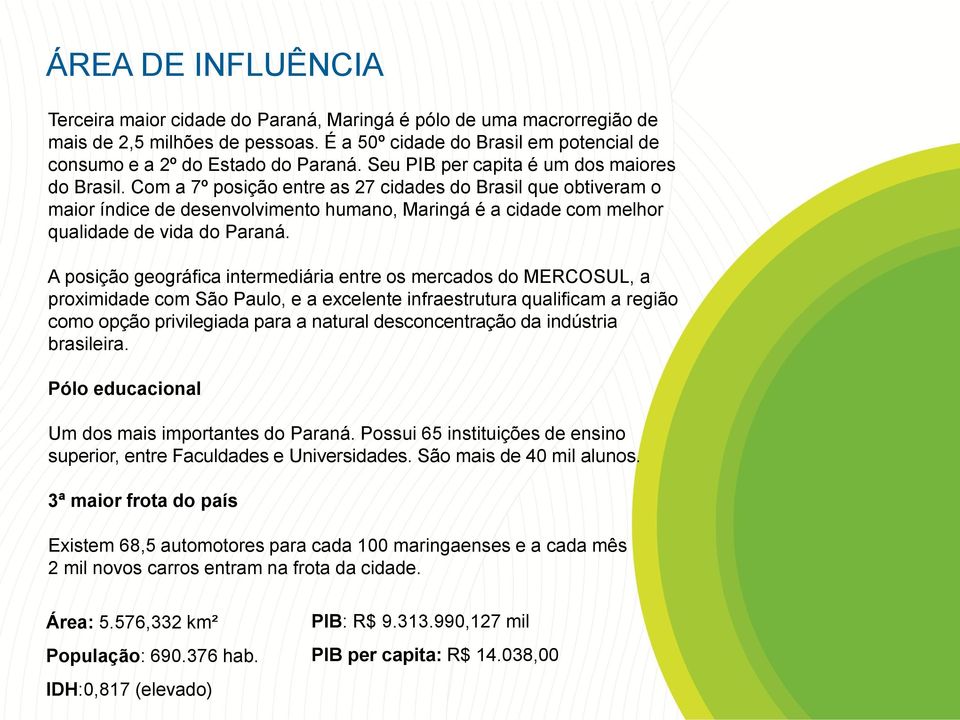 Com a 7º posição entre as 27 cidades do Brasil que obtiveram o maior índice de desenvolvimento humano, Maringá é a cidade com melhor qualidade de vida do Paraná.