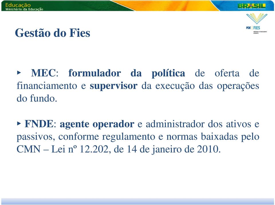 FNDE: agente operador e administrador dos ativos e passivos,