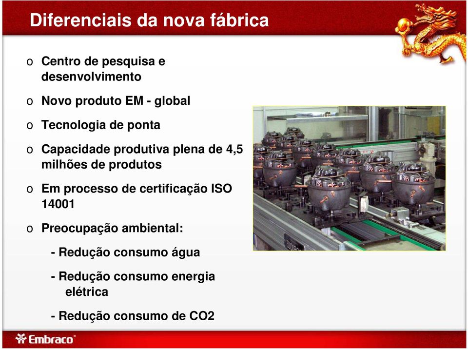 milhões de produtos o Em processo de certificação ISO 14001 o Preocupação