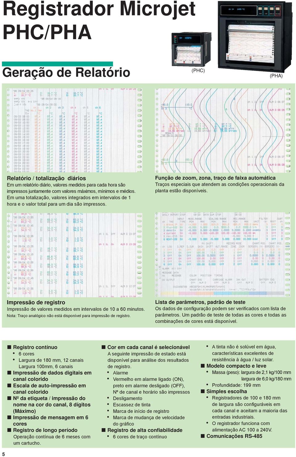 Função de zoom, zona, traço de faixa automática Traços especiais que atendem as condições operacionais da planta estão disponíveis.