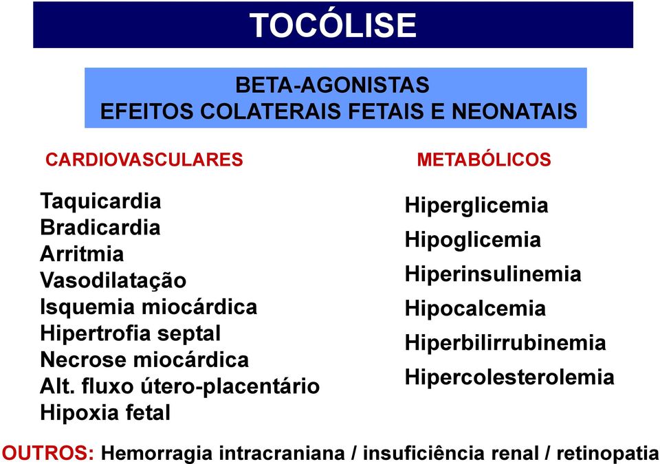 fluxo útero-placentário Hipoxia fetal METABÓLICOS Hiperglicemia Hipoglicemia Hiperinsulinemia