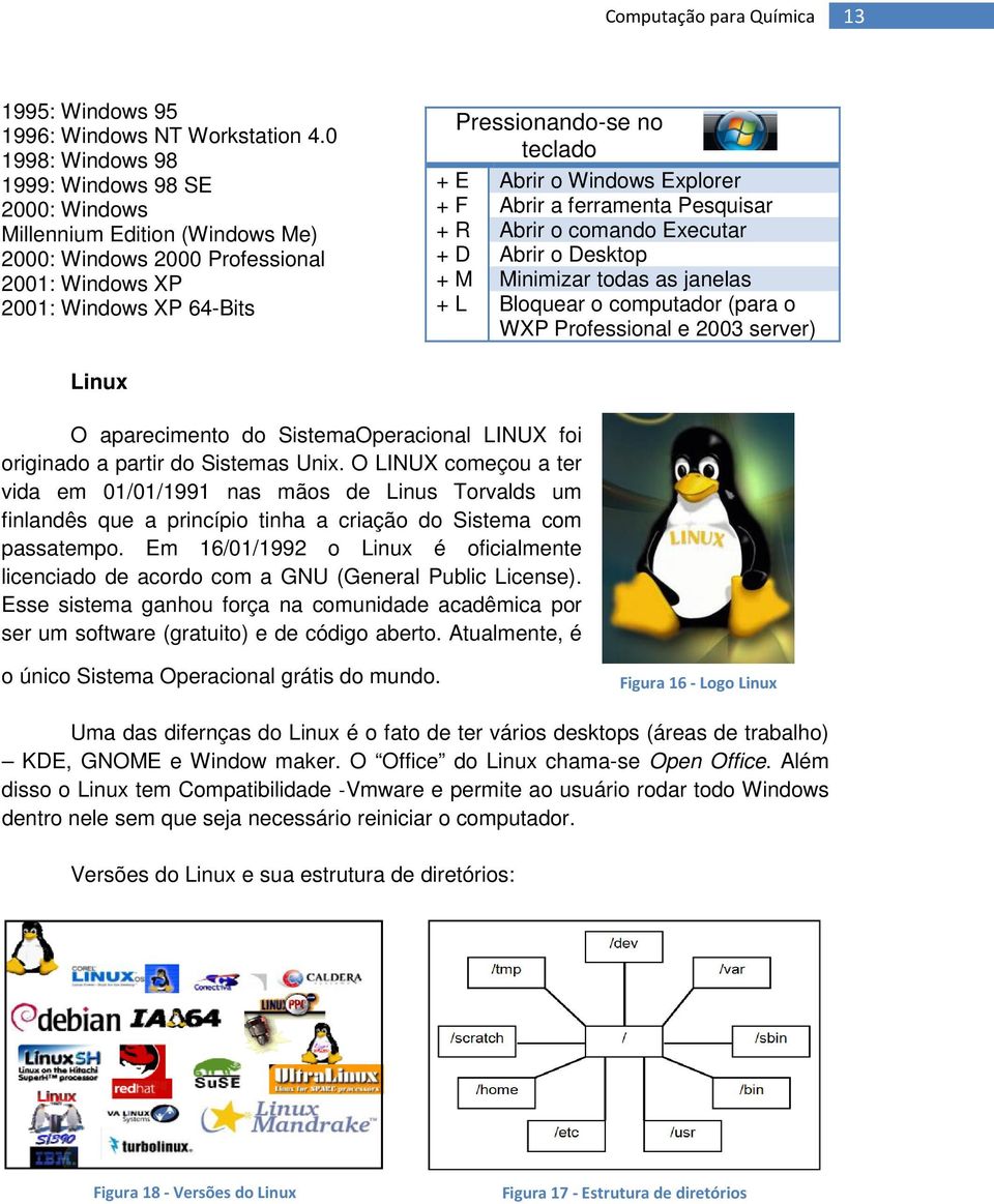 Windows Explorer + F Abrir a ferramenta Pesquisar + R Abrir o comando Executar + D Abrir o Desktop + M Minimizar todas as janelas + L Bloquear o computador (para o WXP Professional e 2003 server)