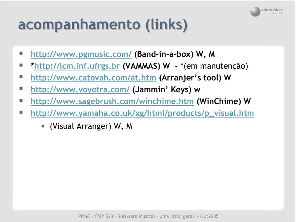 htm (Arranjer s tool) W http://www.voyetra.com/ (Jammin Keys) w http://www.sagebrush.