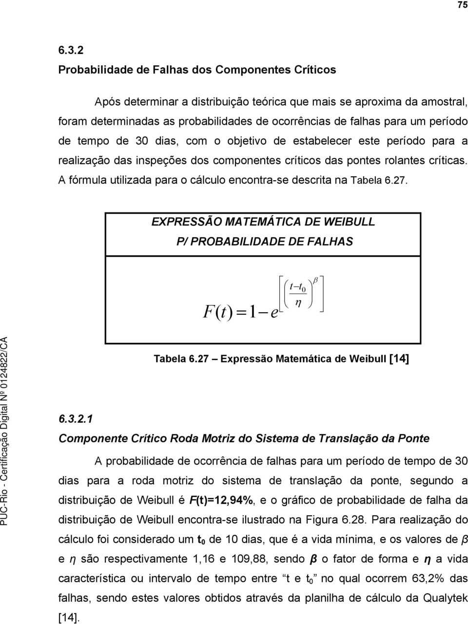 período de tempo de 30 dias, com o objetivo de estabelecer este período para a realização das inspeções dos componentes críticos das pontes rolantes críticas.