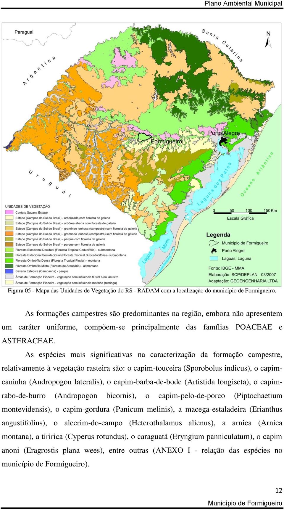 As espécies mais significativas na caracterização da formação campestre, relativamente à vegetação rasteira são: o capim-touceira (Sporobolus indicus), o capimcaninha (Andropogon lateralis), o