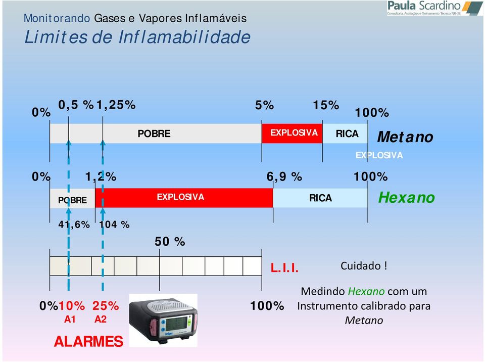 RICA Metano EXPLOSIVA 100% Hexano 41,6% 104 % 50 % L.I.I. Cuidado!