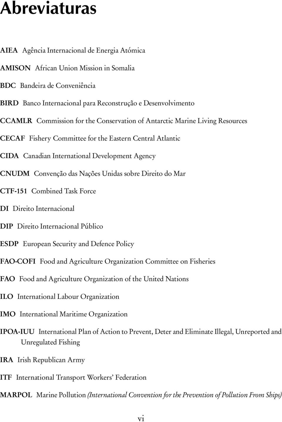 Unidas sobre Direito do Mar CTF-151 Combined Task Force DI Direito Internacional DIP Direito Internacional Público ESDP European Security and Defence Policy FAO-COFI Food and Agriculture Organization