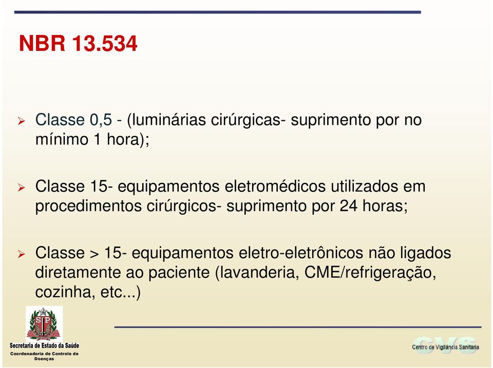 Classe 15- equipamentos eletromédicos utilizados em procedimentos cirúrgicos-