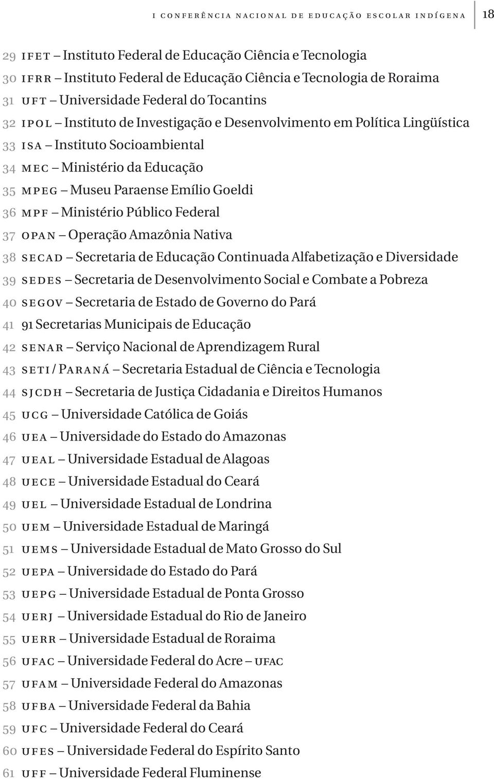 Operação Amazônia Nativa 38 s e c a d Secretaria de Educação Continuada Alfabetização e Diversidade 39 sedes Secretaria de Desenvolvimento Social e Combate a Pobreza 40 segov Secretaria de Estado de