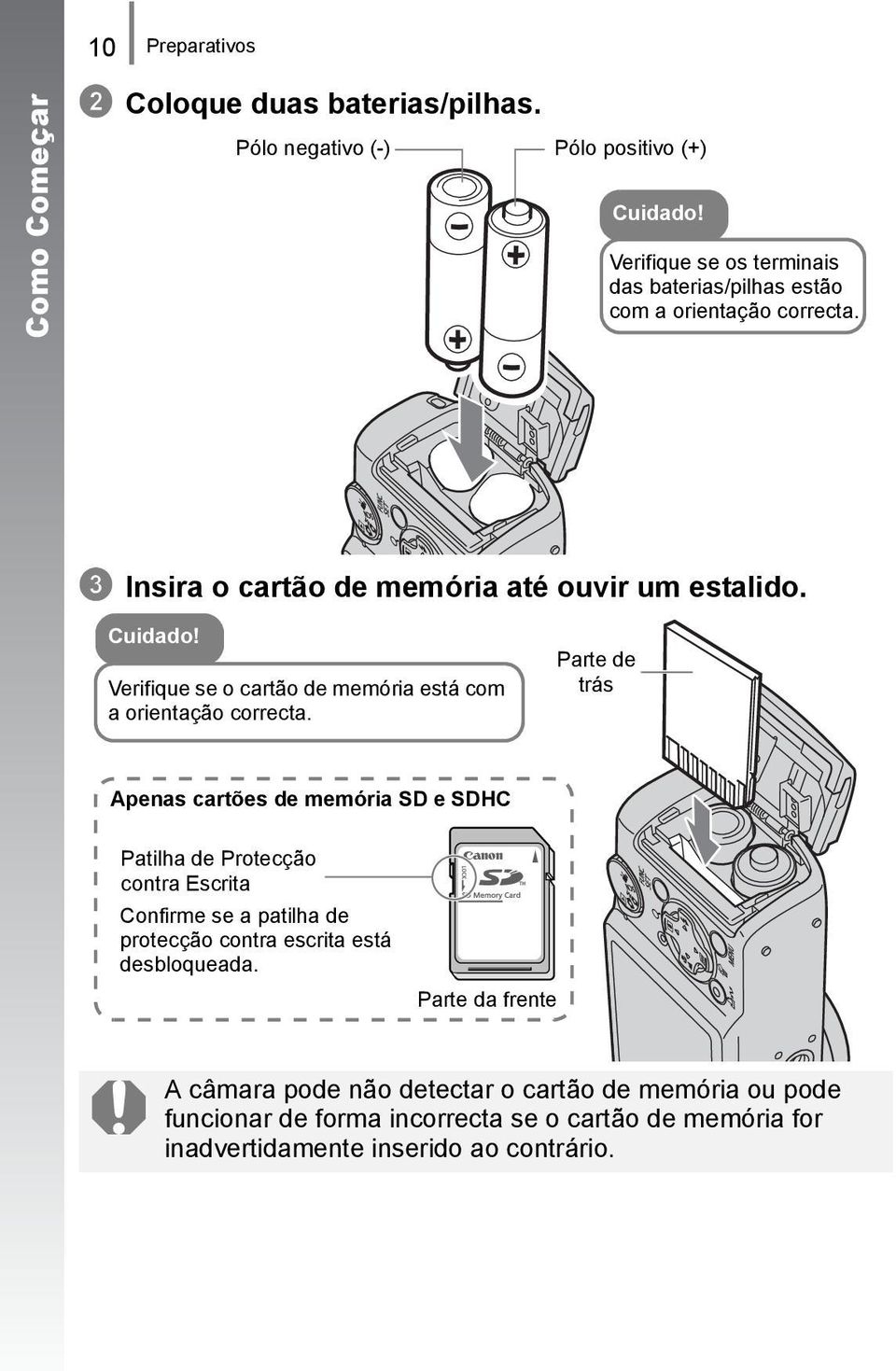 Verifique se o cartão de memória está com a orientação correcta.