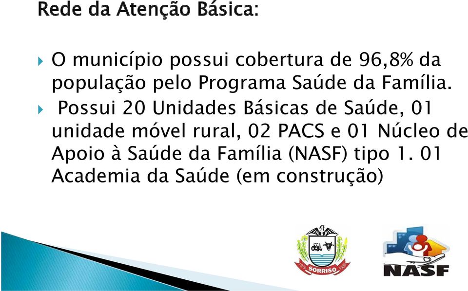 } Possui 20 Unidades Básicas de Saúde, 01 unidade móvel rural, 02