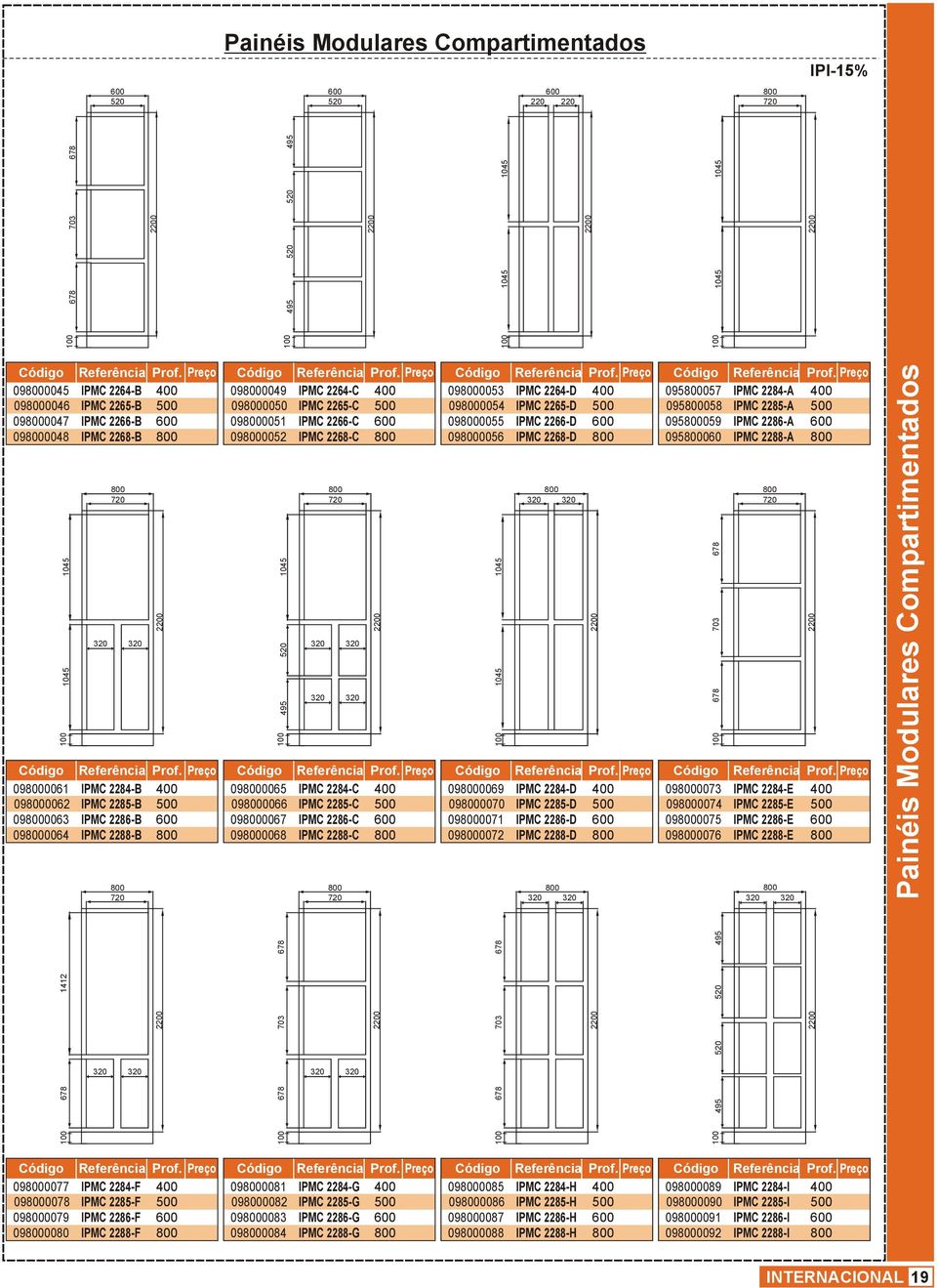 IPMC 2284-B 400 IPMC 2285-B 500 IPMC 2286-B 600 IPMC 2288-B 090049 090050 090051 090052 45 0 495 520 090065 090066 090067 090068 Referência Prof.