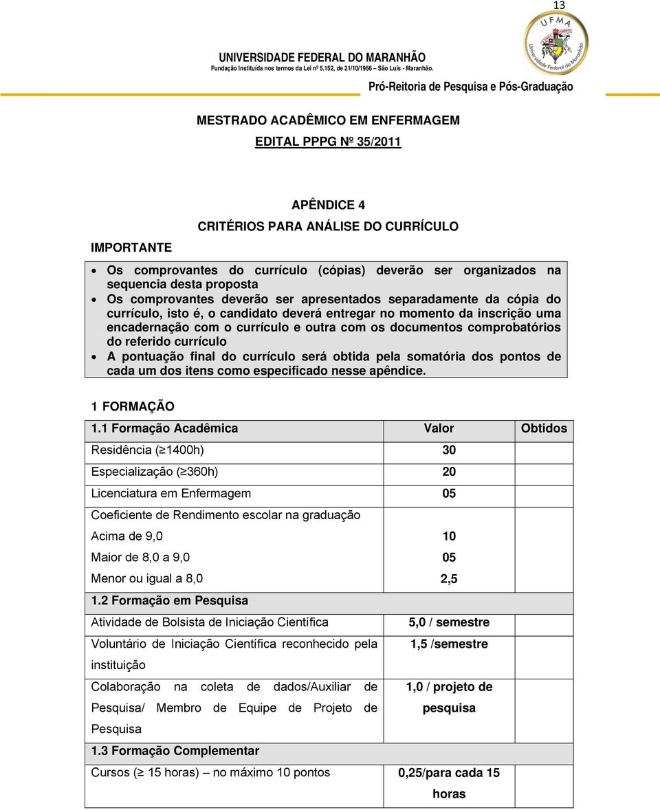 deverão ser organizados na sequencia desta proposta Os comprovantes deverão ser apresentados separadamente da cópia do currículo, isto é, o candidato deverá entregar no momento da inscrição uma