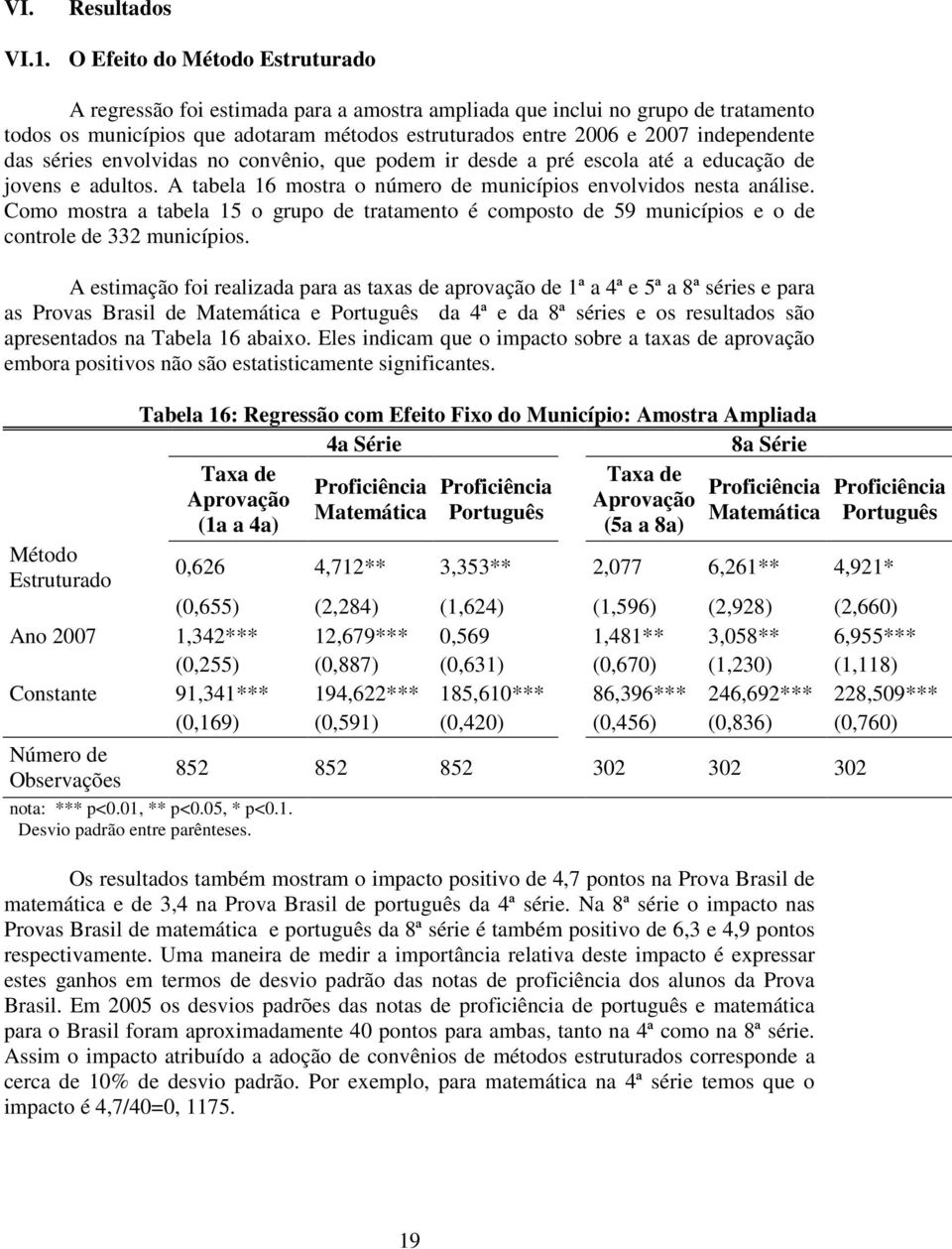 das séries envolvidas no convênio, que podem ir desde a pré escola até a educação de jovens e adultos. A tabela 16 mostra o número de municípios envolvidos nesta análise.