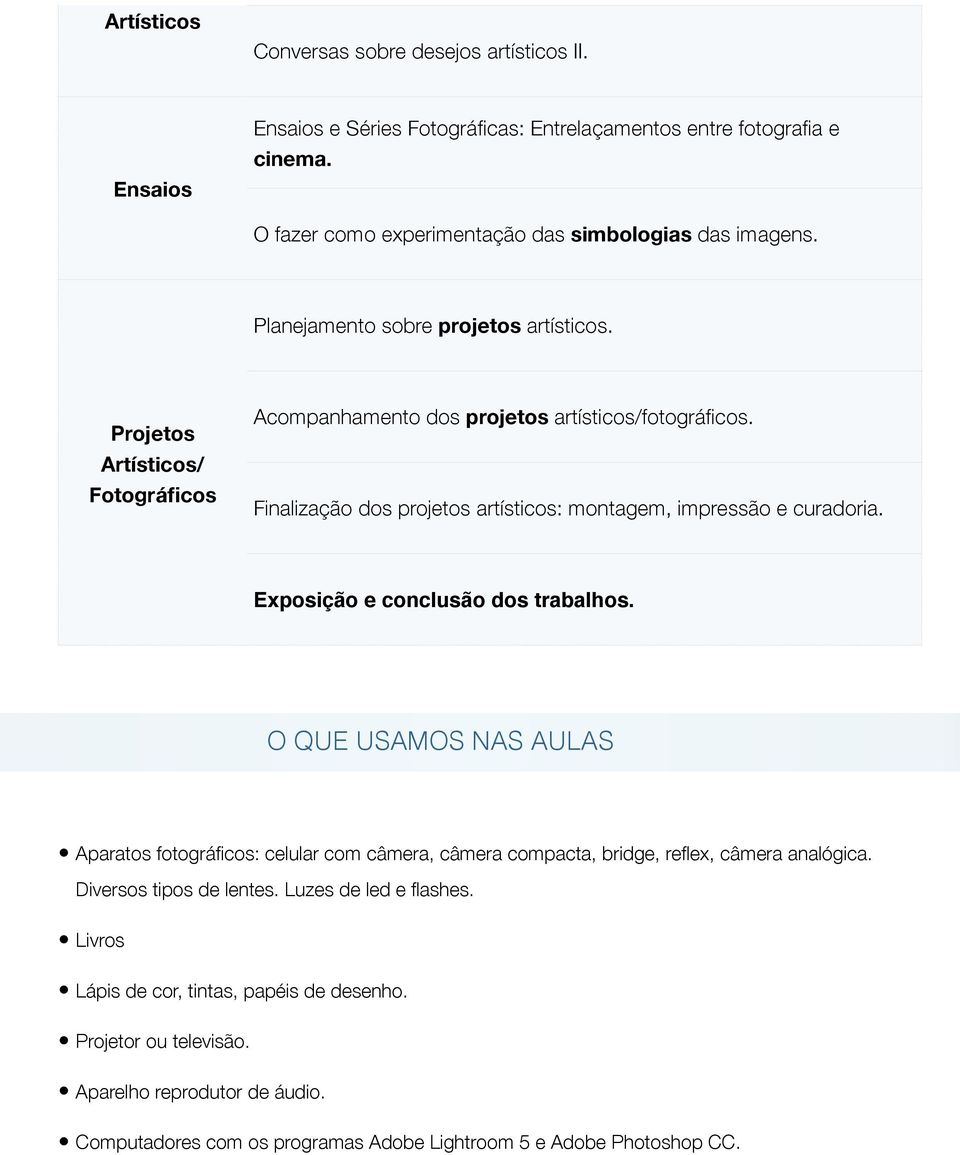 Finalização dos projetos artísticos: montagem, impressão e curadoria.! Exposição e conclusão dos trabalhos. O QUE USAMOS NAS AULAS!