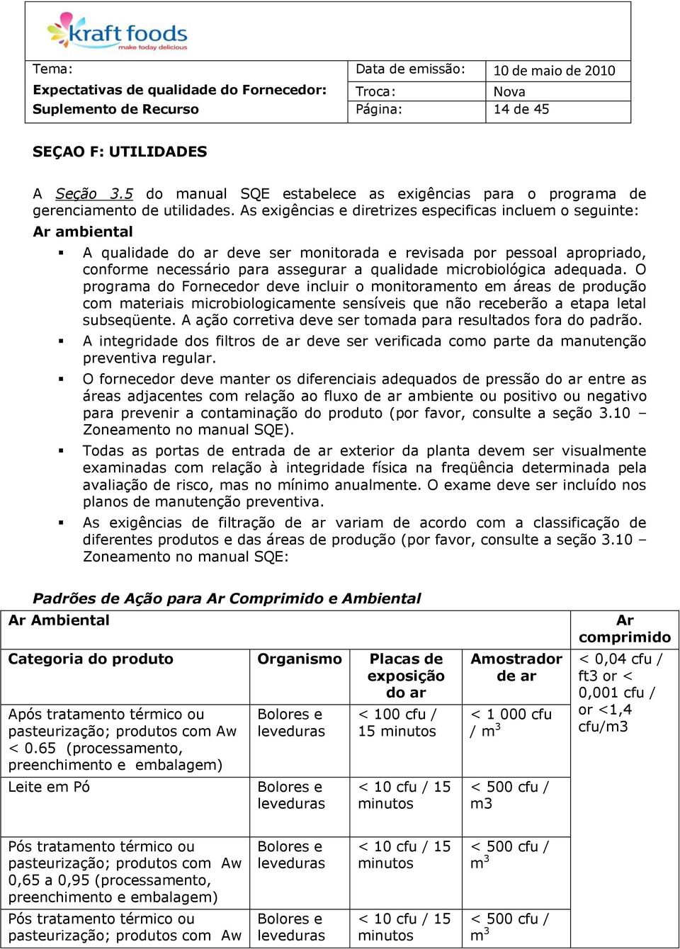 microbiológica adequada. O programa do Fornecedor deve incluir o monitoramento em áreas de produção com materiais microbiologicamente sensíveis que não receberão a etapa letal subseqüente.