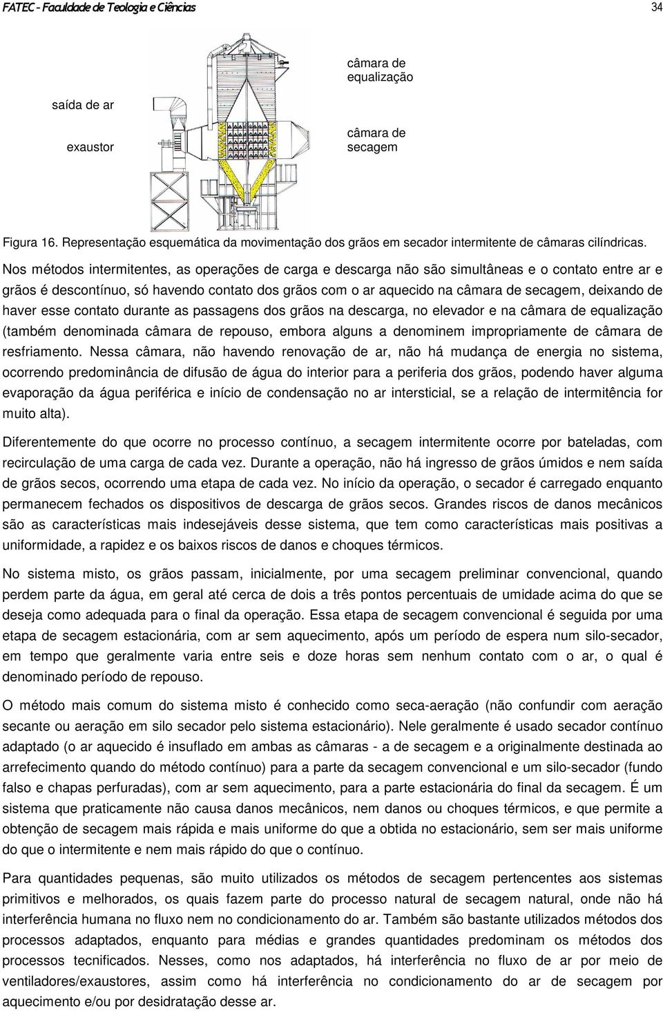 Nos métodos intermitentes, as operações de carga e descarga não são simultâneas e o contato entre ar e grãos é descontínuo, só havendo contato dos grãos com o ar aquecido na câmara de secagem,