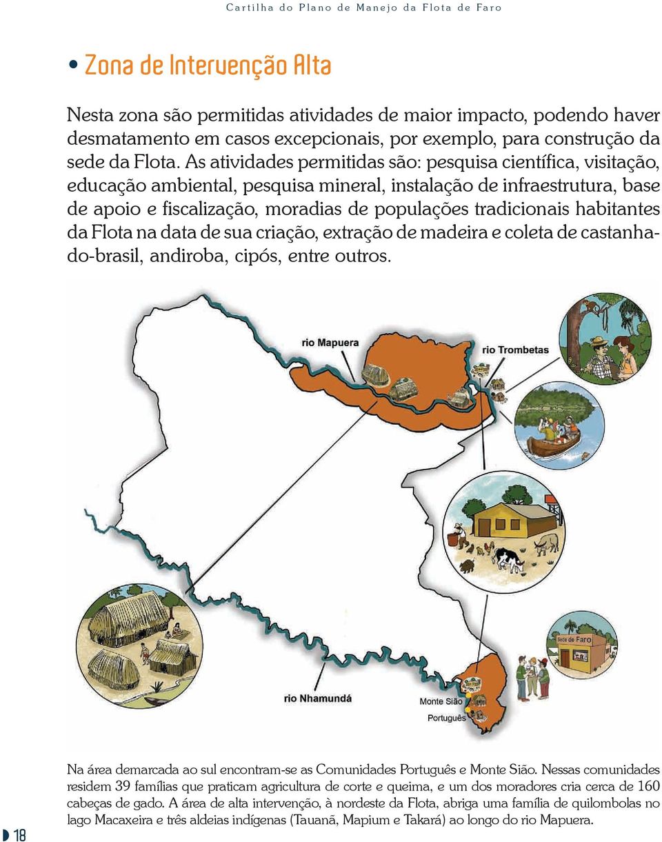 habitantes da Flota na data de sua criação, extração de madeira e coleta de castanhado-brasil, andiroba, cipós, entre outros.