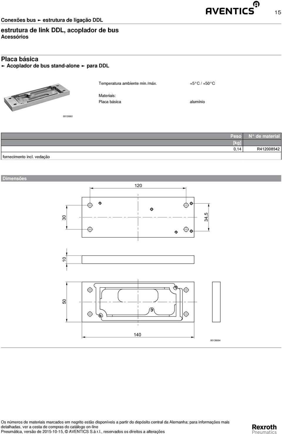 +5 C / +50 C Materiais: Placa básica alumínio 00136661 Peso N de material