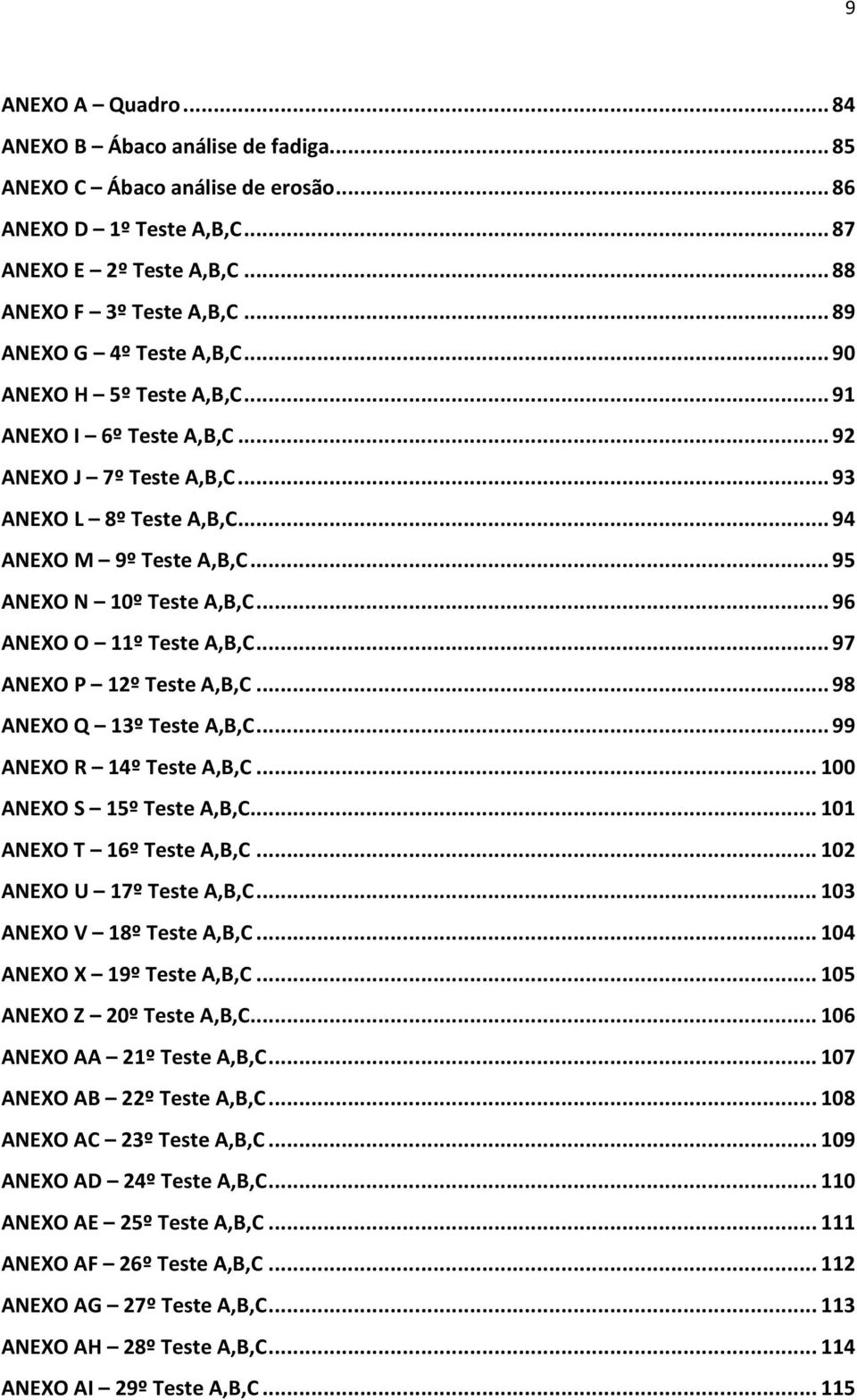 .. 95 ANEXO N 10º Teste A,B,C... 96 ANEXO O 11º Teste A,B,C... 97 ANEXO P 12º Teste A,B,C... 98 ANEXO Q 13º Teste A,B,C... 99 ANEXO R 14º Teste A,B,C... 100 ANEXO S 15º Teste A,B,C.