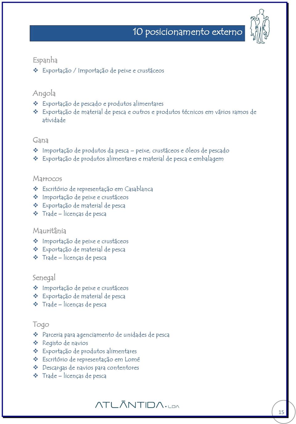 representação em Casablanca Importação de peixe e crustáceos Exportação de material de pesca Trade licenças de pesca Mauritânia Importação de peixe e crustáceos Exportação de material de pesca Trade