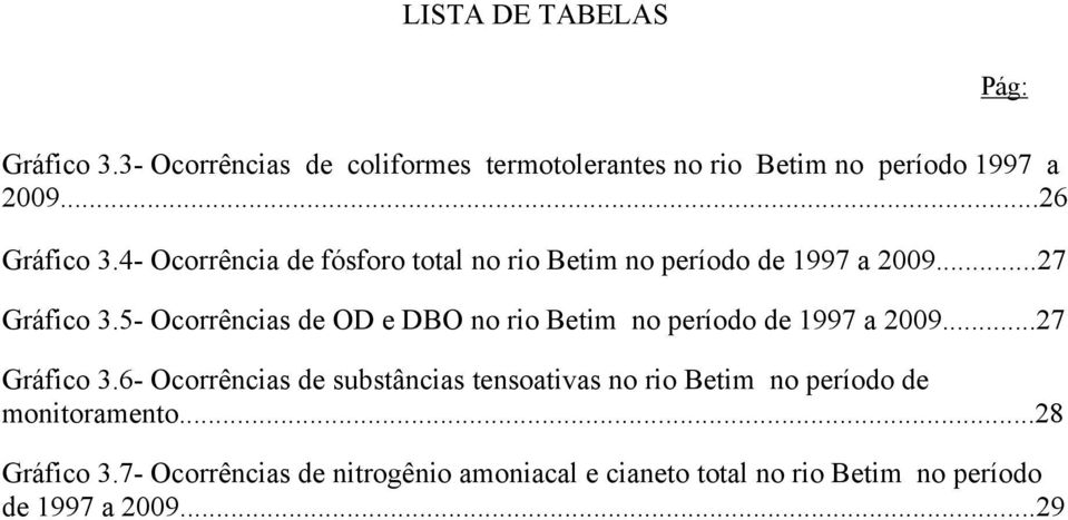 5- Ocorrências de OD e DBO no rio Betim no período de 1997 a 2009...27 Gráfico 3.